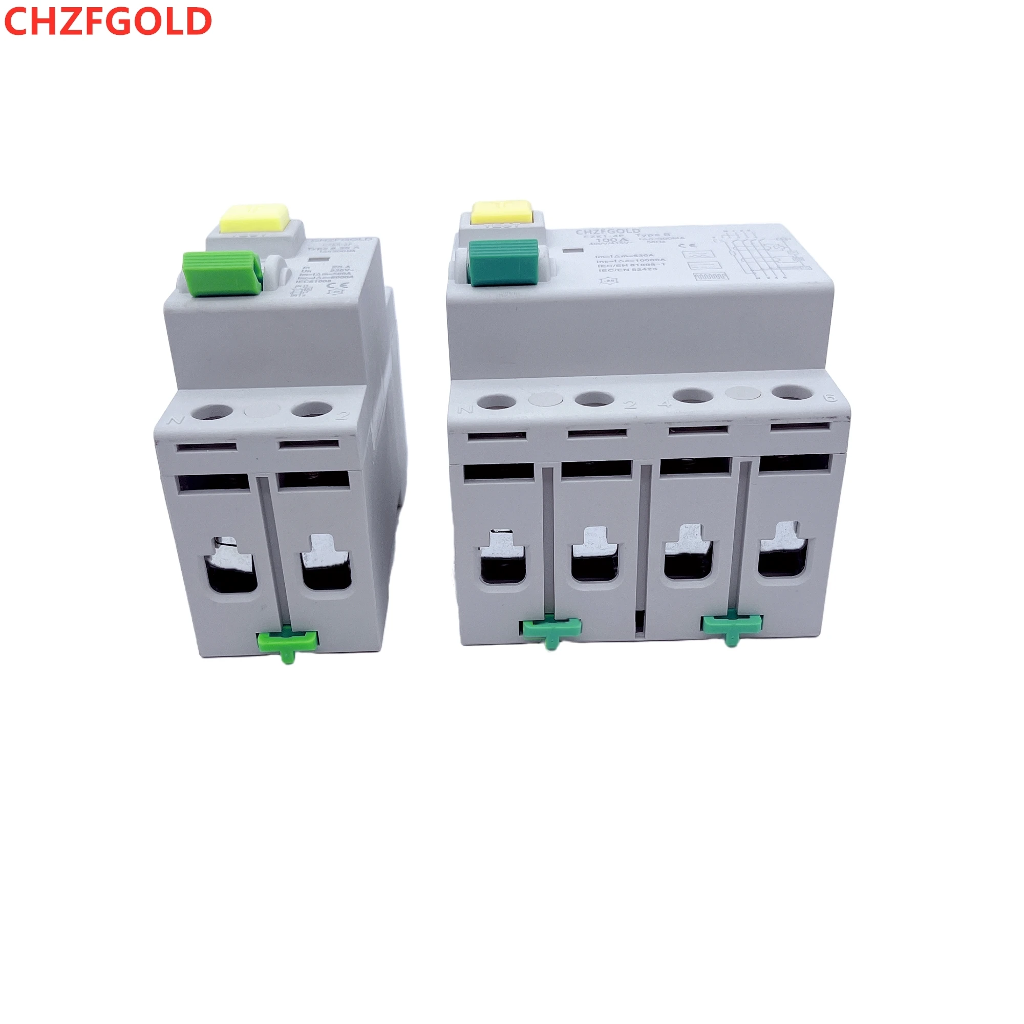 CHZFGOLD  EV solar DC differential switch, DIN rail leakage circuit breaker, 2P/4P, 63A, 30MA, 300MA, B-type slotted busbar 10KA