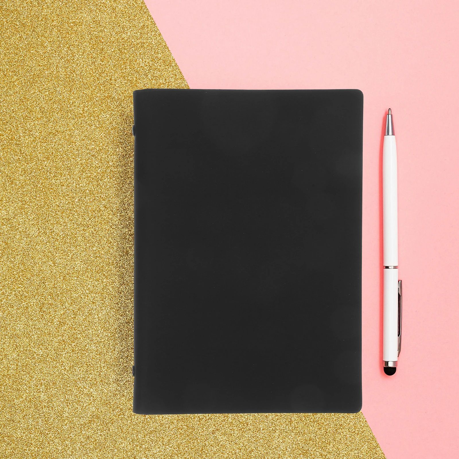 

Loose-leaf Notebook A5 Size Black Pu Cover Multipurpose Fountain Pen Friendly Paper Refillable Spiral Design Portable Travel