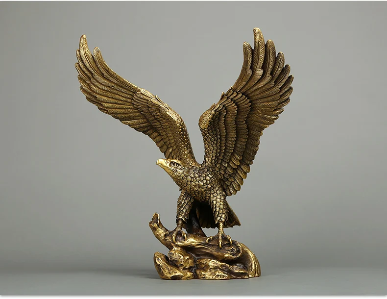 large # TOP ART office home shop Magic company Desk decorative Golden brass Eagle bird work statue Mascot