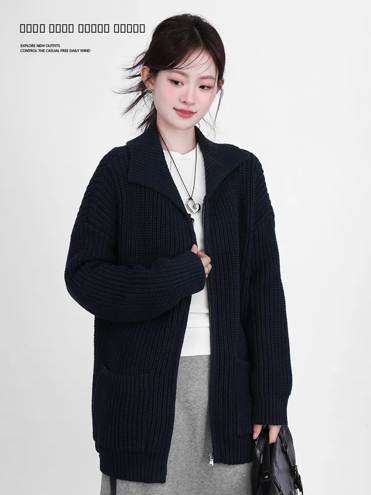 

Academy Sle Zipper Ne Loose Fit Women's Sweater Tee Galaxy Residents Fall Winter Warm Outerwear Long Sve Coat