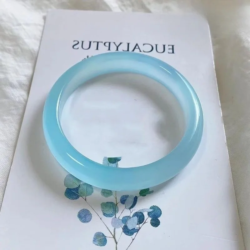 

Chinese Natural Ice Blue Jade Bracelet Bangle Agate Carved Fashion Charm Jewelry Accessories Jadeite Luxury Amulet Gifts Women