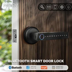 MOES Tuya-cerradura inteligente con manija de puerta con huella dactilar, Bluetooth, contraseña electrónica, aplicación remota, desbloqueo, Hotel, apartamento, oficina, casa de alquiler