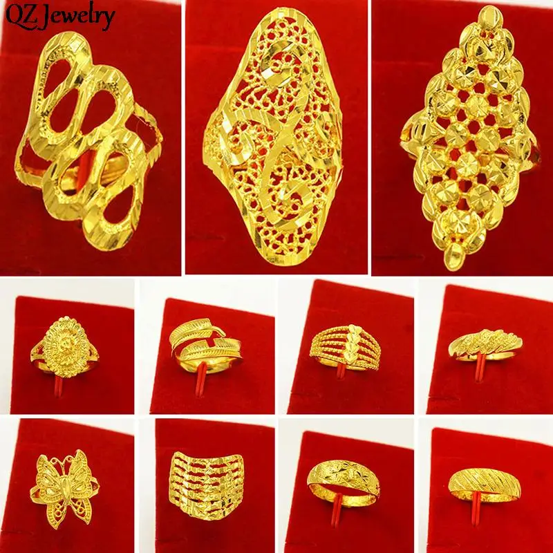 10Styles Ethiopia Dubai Bead Gold Color Arab Finger Rings Resizable For Women/Adolescent Wedding Jewelry African Party Gifts