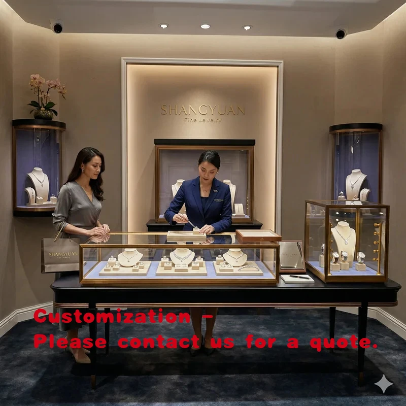 

custom.Luxury Jewelry Showcase Black Gold Table Glass Cabinet Velvet Interior High-End Boutique Fitting Bespoke Design Direct Fa