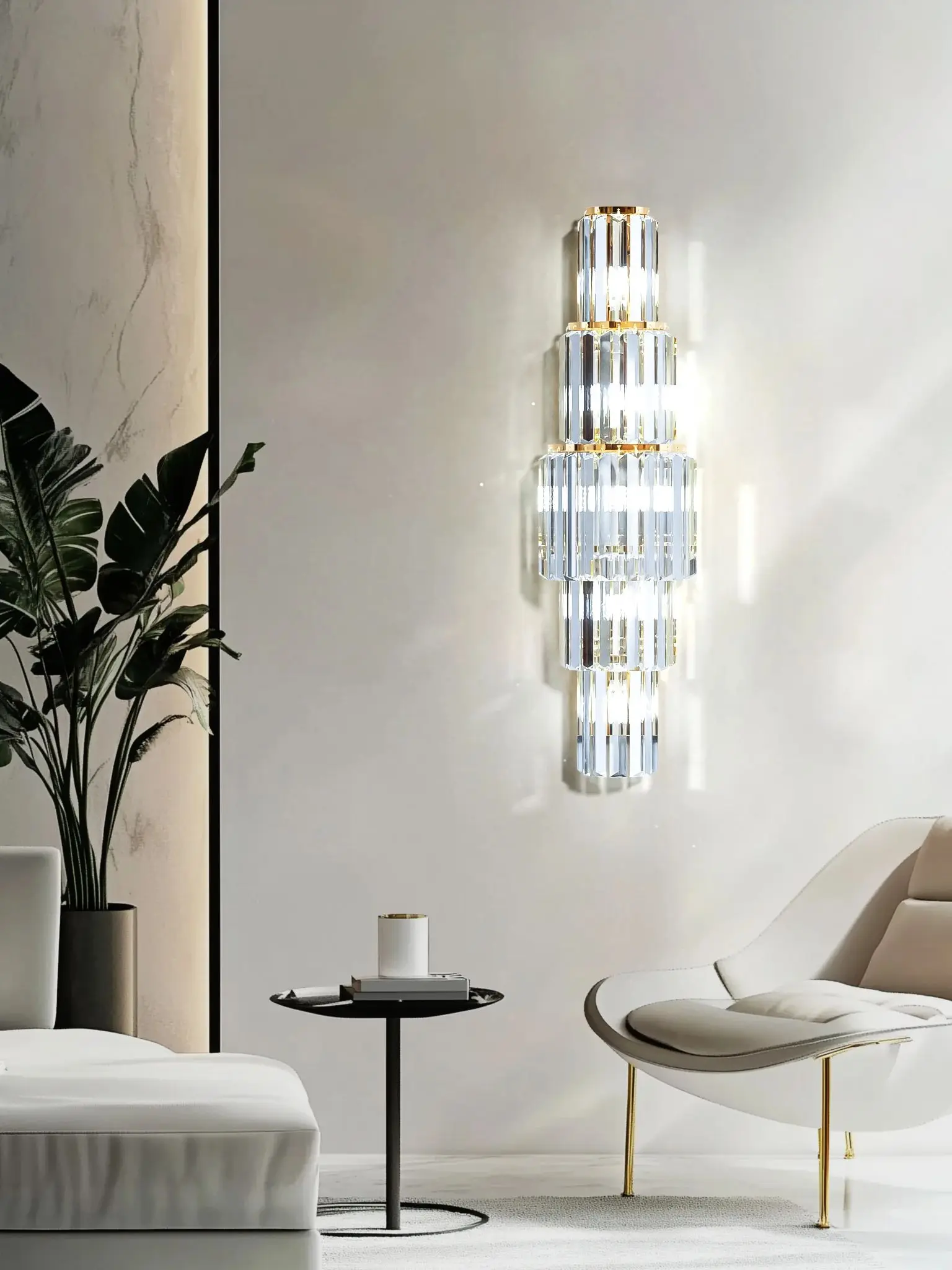 

Vrygle 30 inch Modern Wall Sconce Contemporary Crystal Wall Sconce 5-Light Gold Bathroom Light Fixtures for Bedroom Hallway