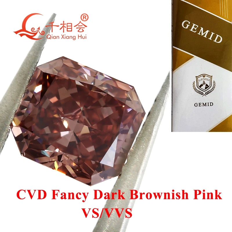 CVD diamond Brownish Pink color 1.5ct VS1 clarity radiant shape GEMID certificated  lab grown diamond loose stone