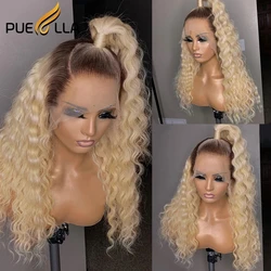 Ombre Honey Blonde Deep Wave 13x4 Human Hair HD Lace Front Wig Glueless Preplucked 30 Inches #4/613 Frontal Wigs For Women