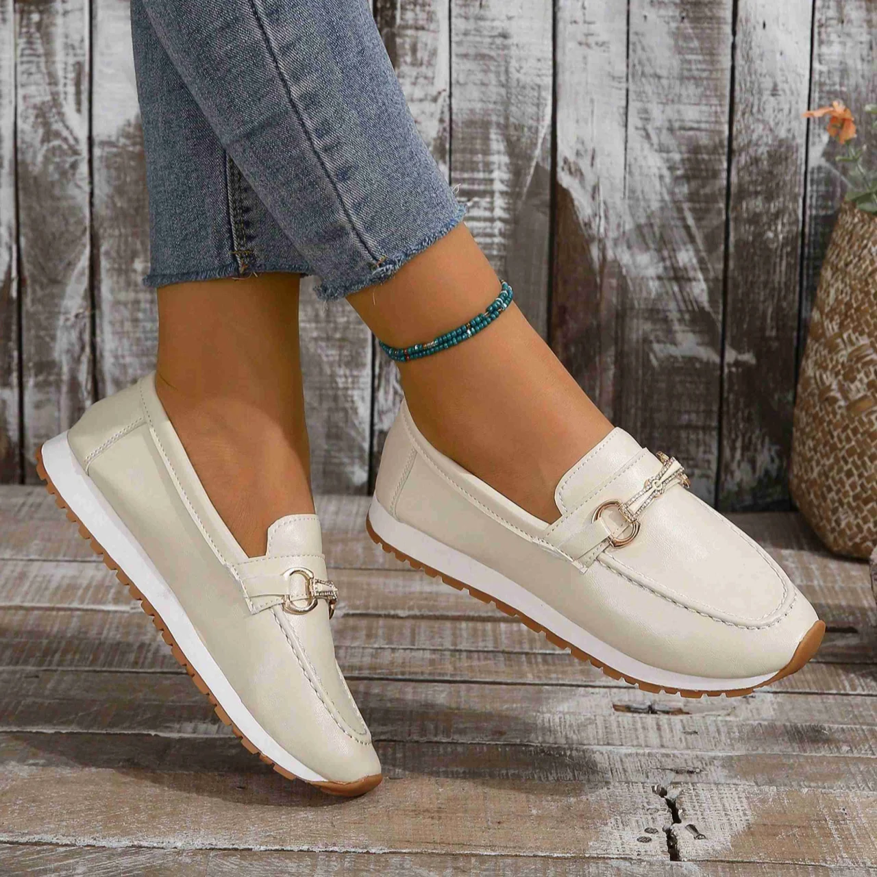 Women Sneakers 2024 Autumn Round Toe Flat Bottom Simple Style Solid Color Women Casual Platform Slip-on Walking Hiking Shoes