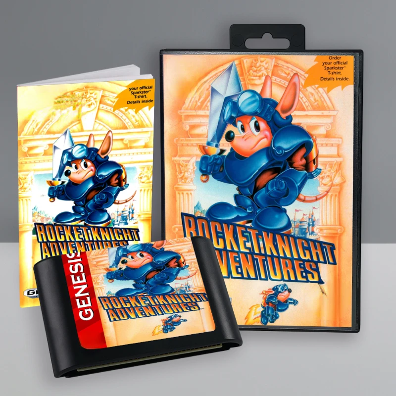 Rocket Knight Adventures 16 Bit Game Card with Box Manual for Sega Megadrive Video Game Console Cartridge