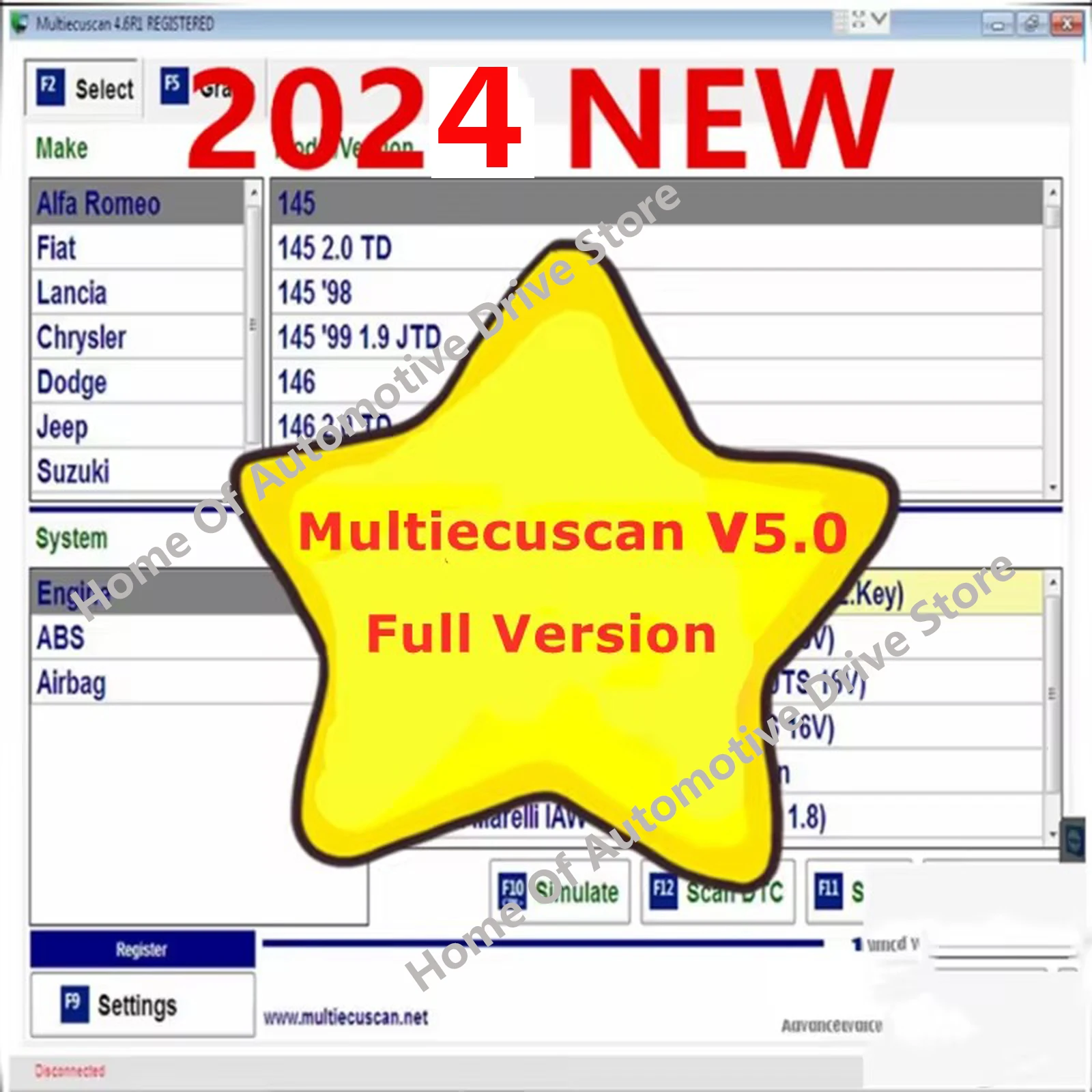 2024 New Multiecuscans V5.0 For Fiat/Chrysler/Dodge/Jeep/Suzuki Scanner Software 5.0 Work With ELM327 / OBD II Diagnostic Tool