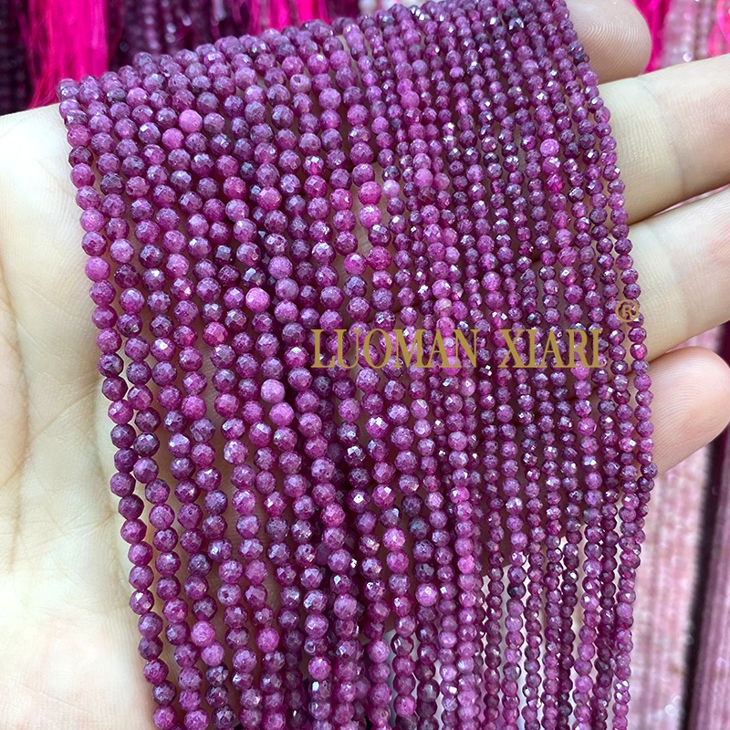 2 3 4MM Natural Stone Faceted Ruby Sapphire Topaz Malachite Amethyst Round Spacer Beads for Jewelry Making Diy Bracelet Charms