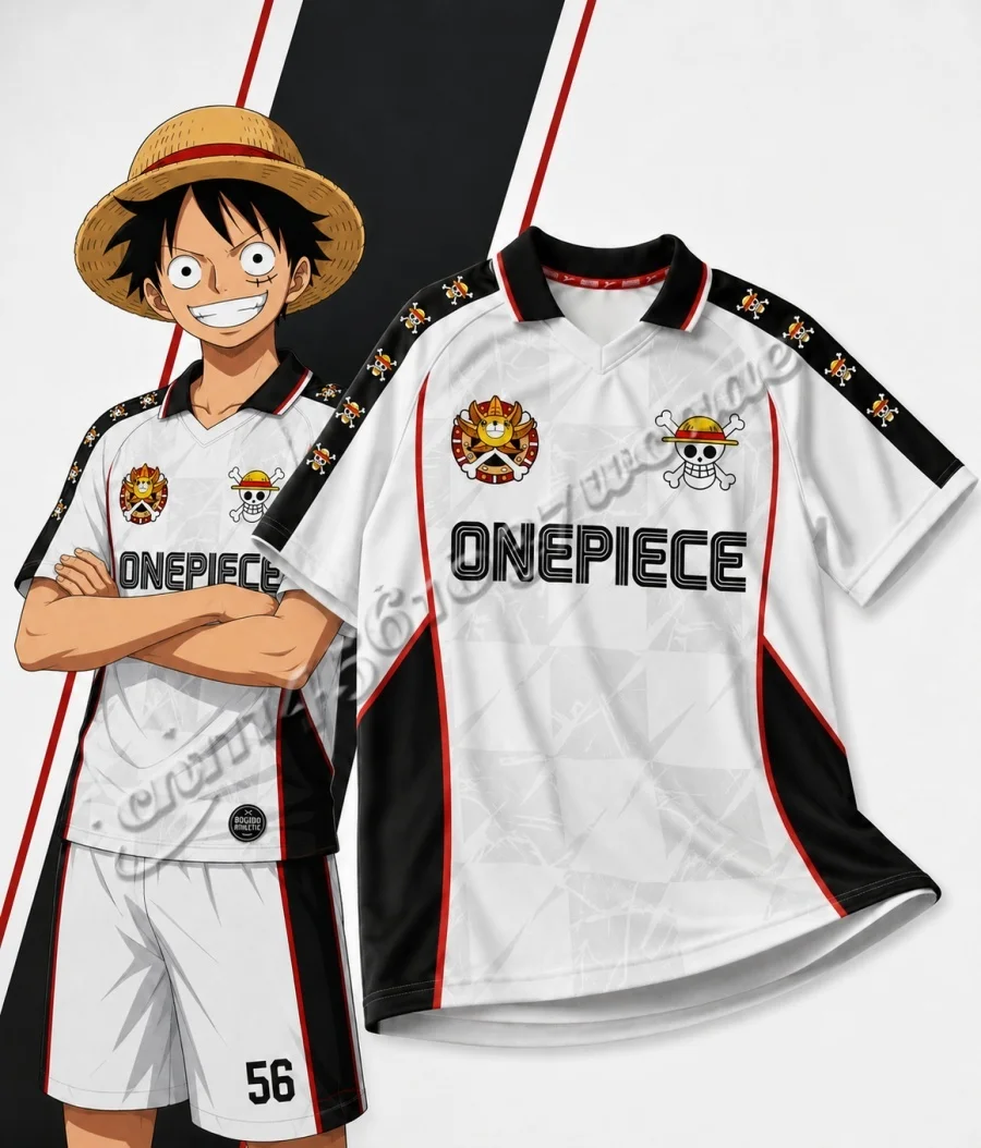 2026/27 Neues One Piece Luffy Serie Fußballtrikot mit Kragen, Modisches Streetwear für Männer und Frauen, Unisex Anime Sportbekleidung, Familienoutfit – Detail 6