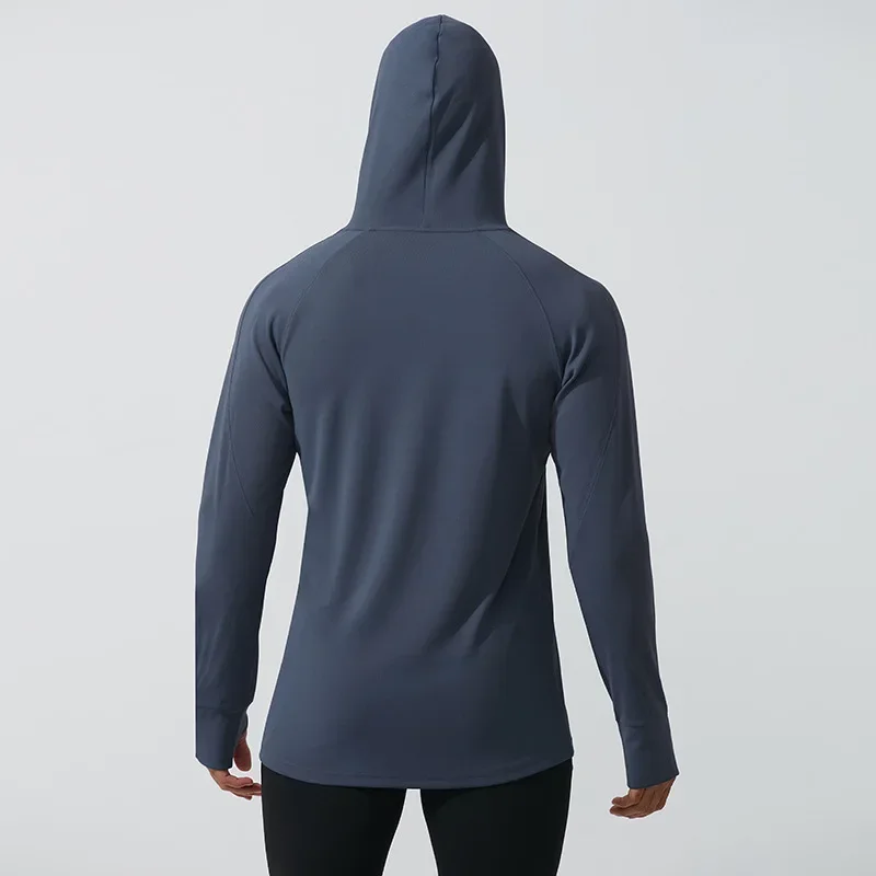 2024 Sports Long Sleeved Sweatshirt for Man Sports Fitness Gym Running Casual Pullover TopsNew Men Black Gray Hoodie Thumb Hole