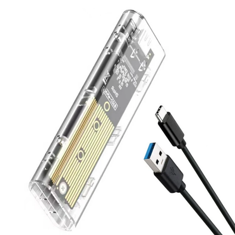 PC용 M2 SSD 케이스, M.2 NVME SSD 인클로저, 휴대용 USB3.1 C타입 SSD 투명 하드 디스크 케이스, 5Gbps, 2PCs