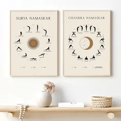 Set of 2 Unframed Yoga Sun Moon Salutation Trendy Art Poster Yoga Lover Minimalist Painting Canvas Print Wall Home Decoration