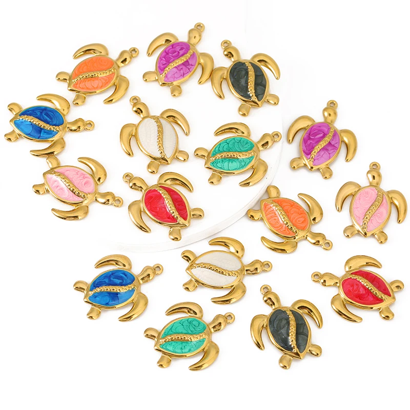 

4pcs/lot Stainless Steel Colorful Enamel Cute Turtle Charms Pendants for DIY Earrings Necklace Bracelets Making Accessories