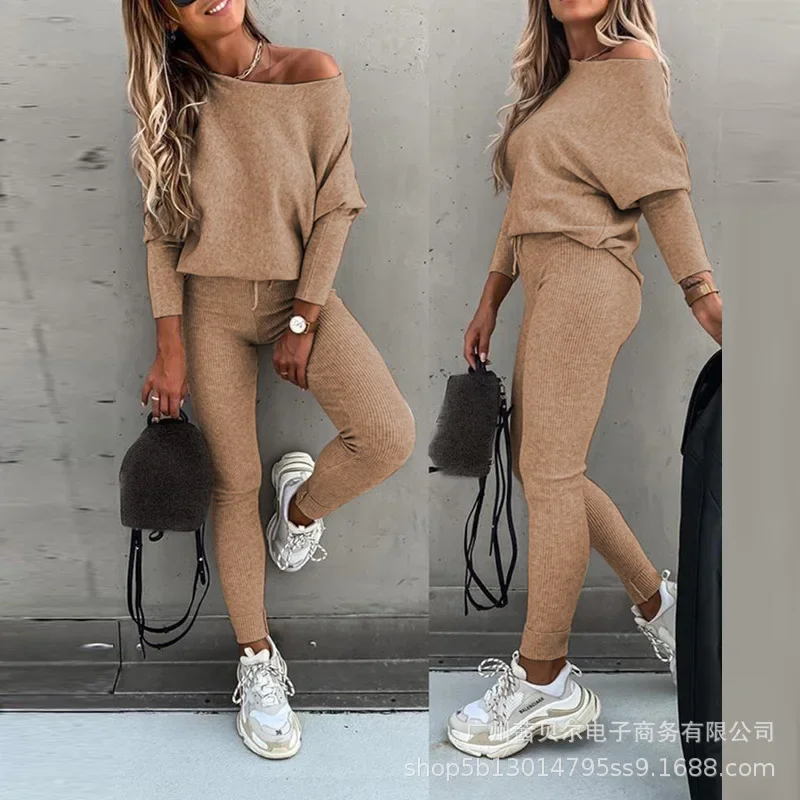 Elegant Women Two Piece Set Tracksuit Casual Fashion Long Sleeve Shirt Top Pants Outfits Homewear Loungewear Suit