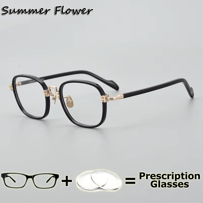 

Retro Prescription Glasses Men Oval Acetate Pure Titanium Eyeglasses Frame Quality Eyewear Optical Lenses Women Spectacle