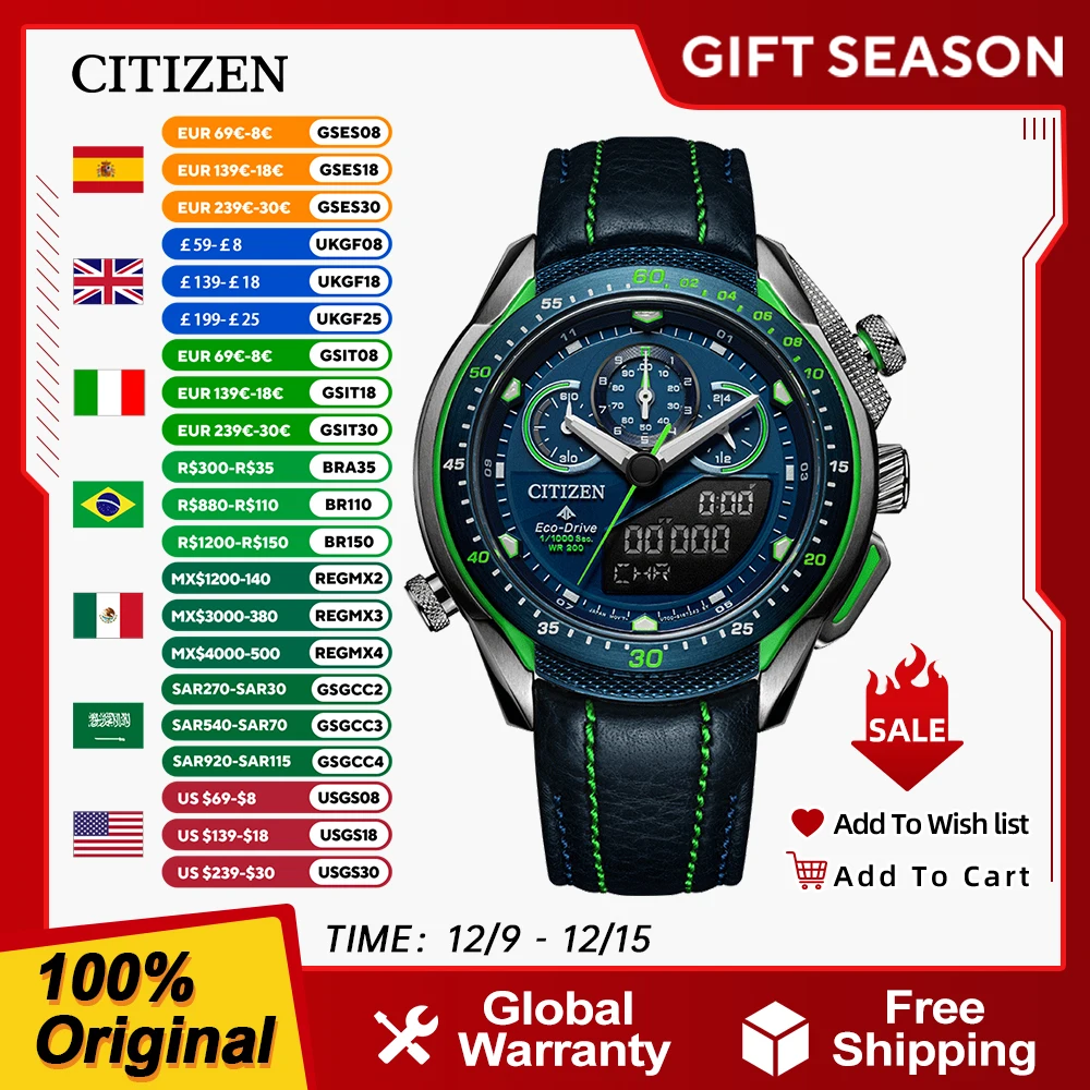 CITIZEN Original Japanese watch Eco- Drive  20bar Waterproof  Watch Luminous Leather strap Sports Watch JW0148-12L