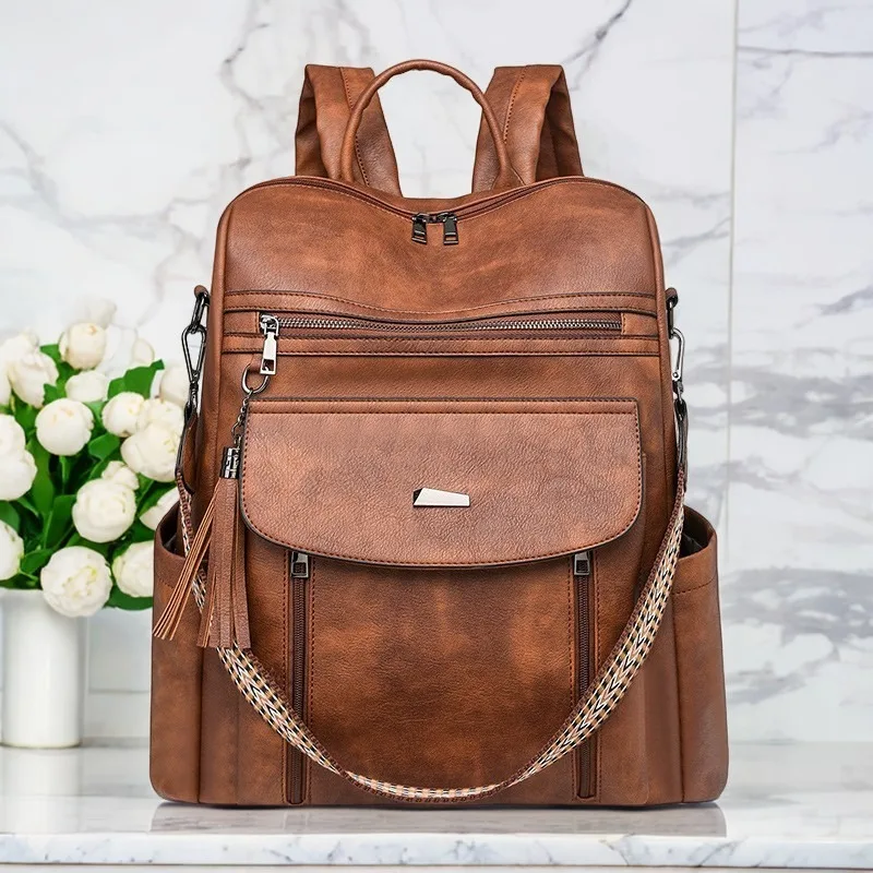 

Vintage PU Leather Laptop Backpack for Women 15.6 Inch Work Backpack Fashion Travel Backpack Purse for Travel College Work