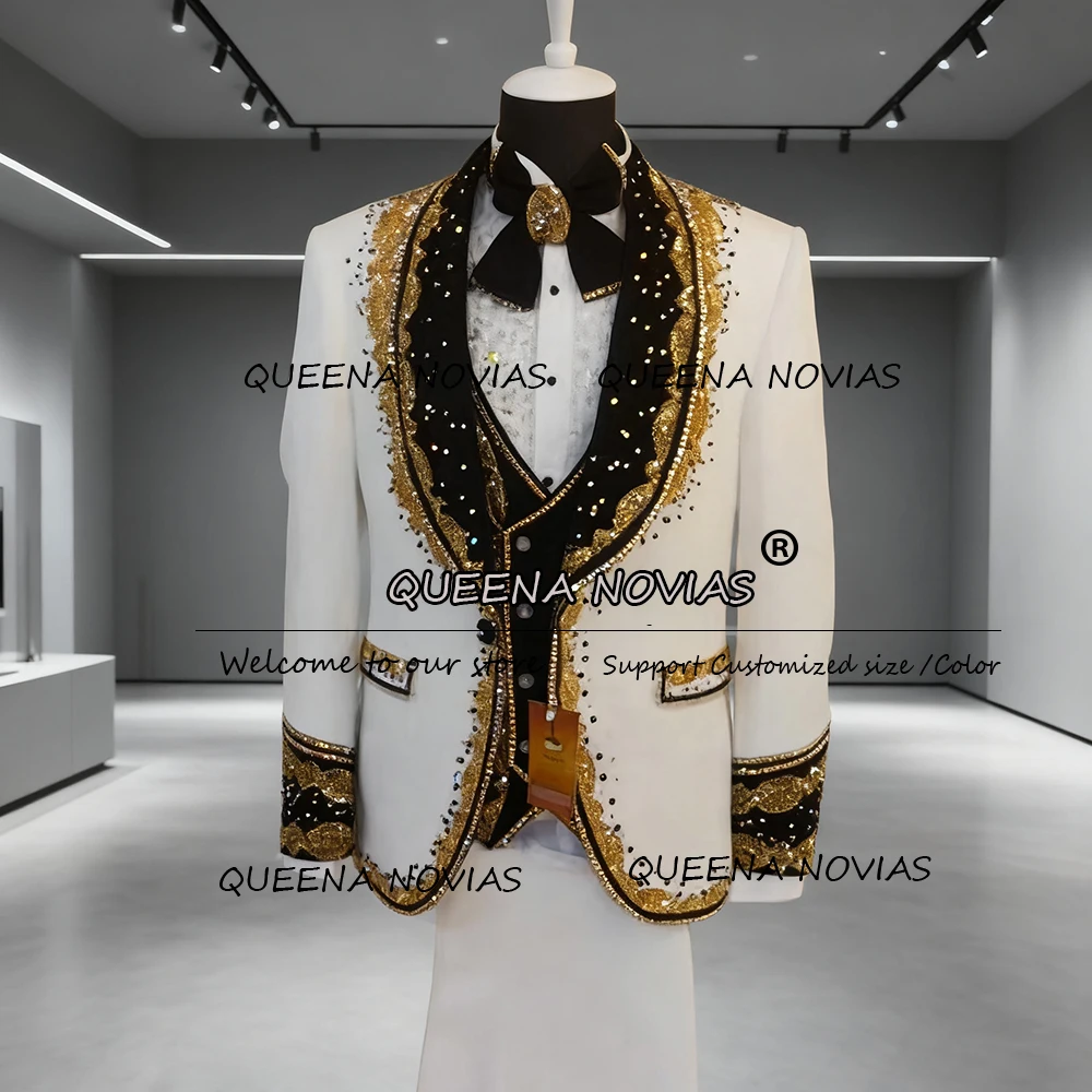 

Glitter Groom Wedding Suits 3 Pieces Sets Velvet Shawl Lapel Prom Blazers Customized Man Business Reception Suits Costume Homme