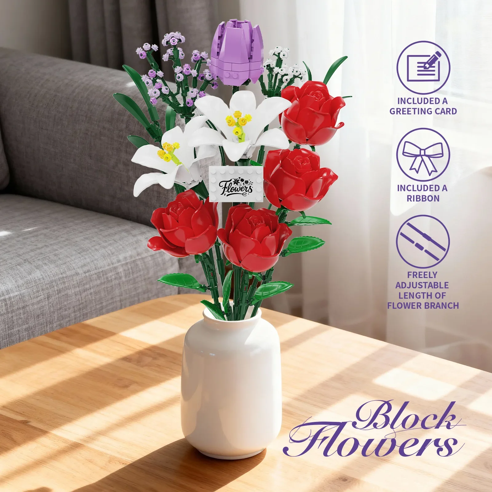 2026 다크 로맨스 고딕 장미 부케 블록 세트 교육용 DIY 꽃 모델 키트 소녀 어머니 발렌타인데이 선물