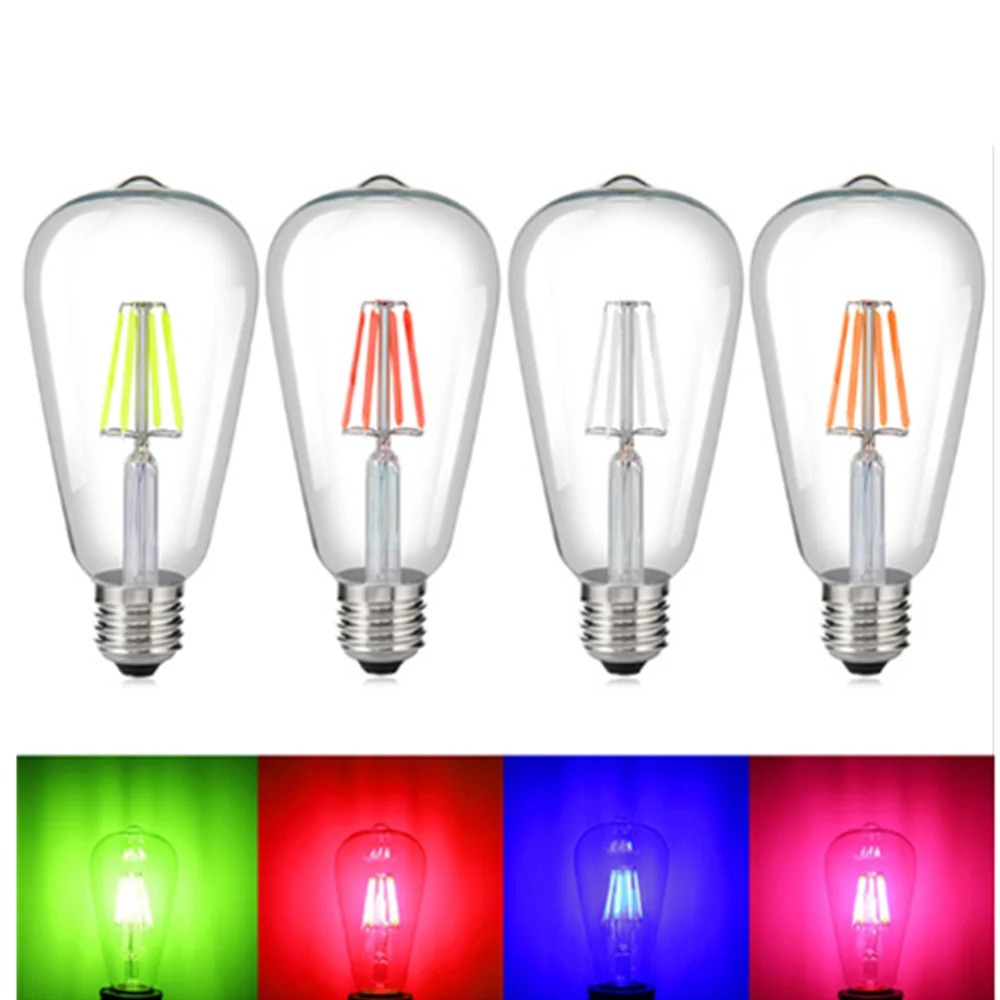 LED Edison Filament Bulbs Lights ST64 Dimmer E27 4W Dimmable 220V Red Green Yellow Warm White Pink 360 Degree Energy Lamps