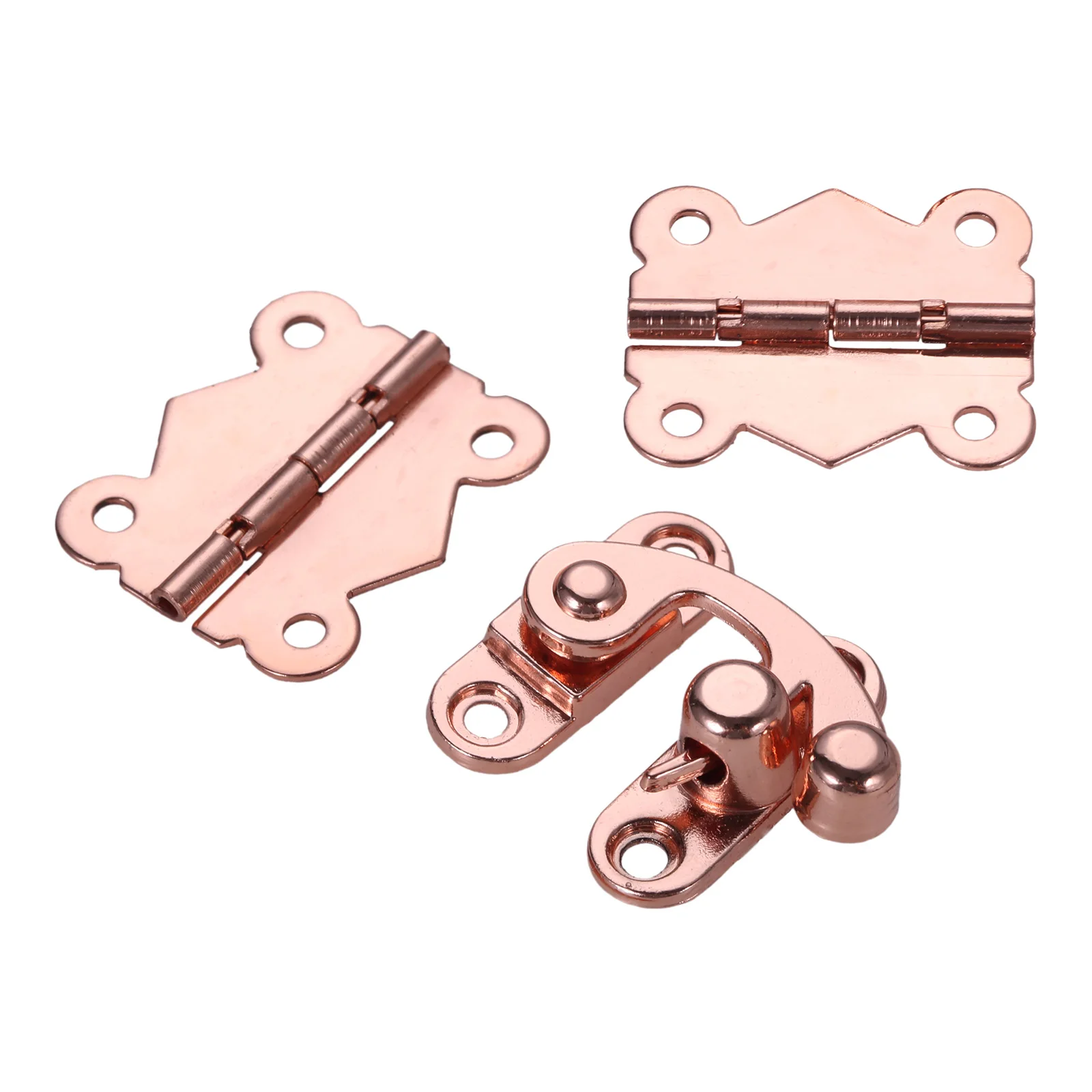 3pcs/set Rose Gold Hasp Latch Lock+Hinges Vintage Metal Decor Butterfly Clasp w/screws Antique Jewelry Case Wine Box 30mmx25mm