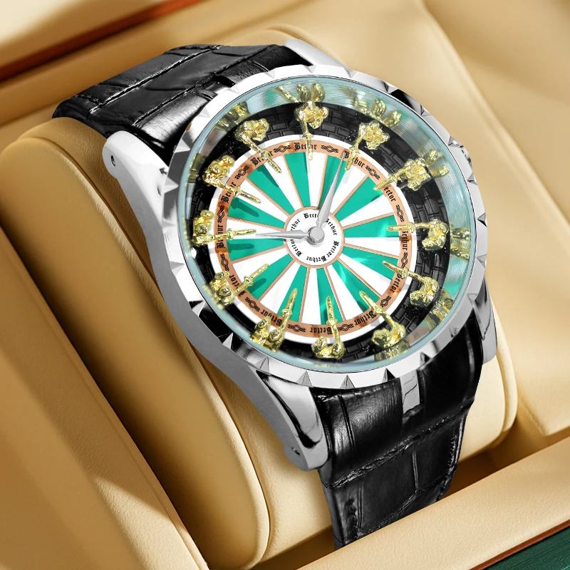 

Мужские повседневные спортивные круглые настольные кварцевые часы с черным ремешком Twelve Horsemen Arrow Target