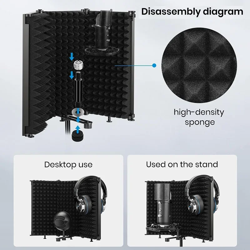 Escudo de micrófono de estudio plegable, protector de micrófono ajustable de 5 paneles, aislamiento, filtro de reflexión, cabina Vocal para grabación