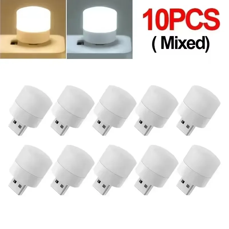 1/10Pcs Mini USB Night Light Warm White Eye Protection Book Reading Light USB Plug Computer Mobile Power Charging LED Night Lamp