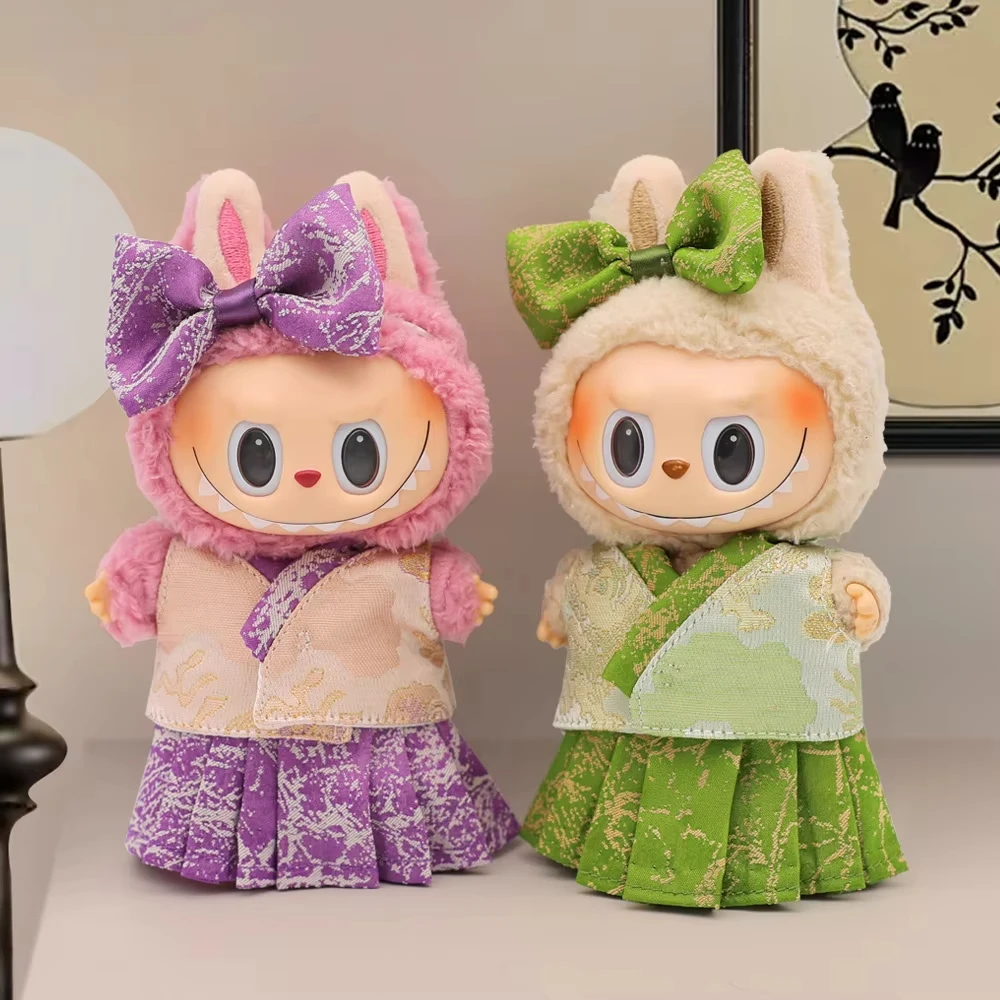 

Clothes For Labubu Japanese Style Outfits For 15/17cm 1st-3rd Gen Dolls With Plush Bunny Ear Headpieces With Bows Patterned