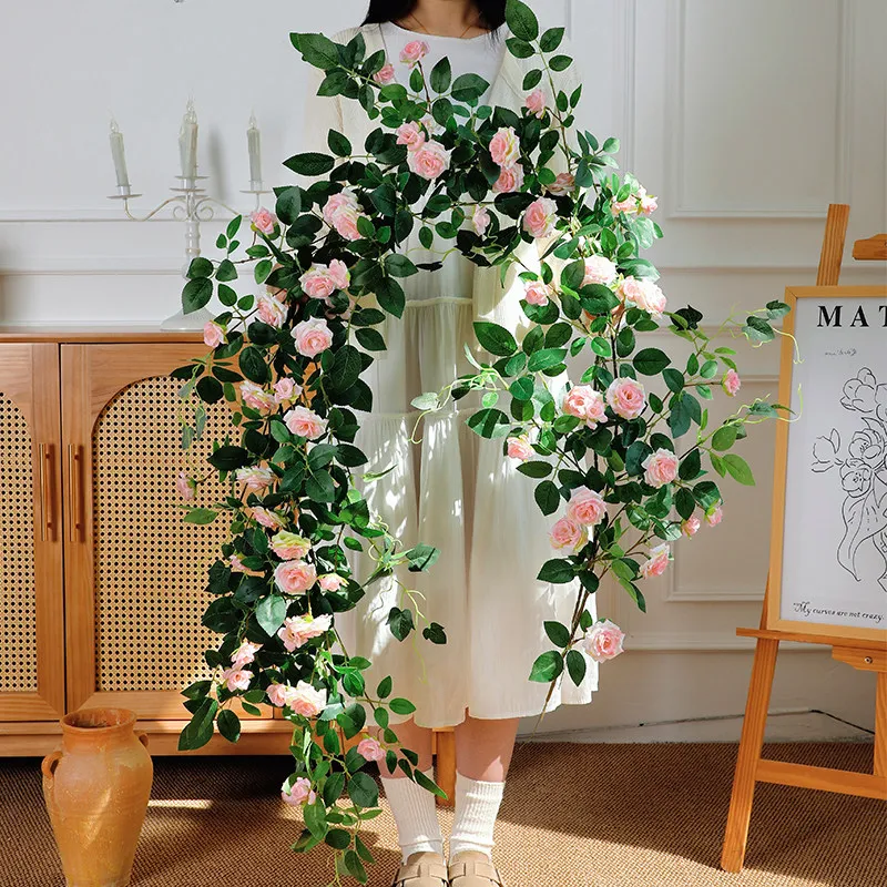 

Искусственная висячая роза-лиана 1,8 м, декоративная имитация цветочной гирлянды, ротанг для декора уличных ограждений, балконов, свадеб, дома и сада
