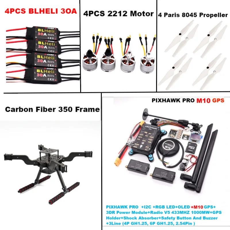B-CUBE مفتوح المصدر جديد ذكي بدون طيار FLY350 PIXHAWK PRO M10 Kit Ardupilot راديو كوادكوبتر BLHELI 30A ESC 2212 موتور