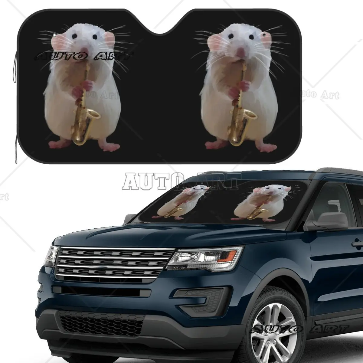 

Rat Playing The Saxophone Sunshade Windscreen Car Front Windshield Window Sun Visor Accessories Covers