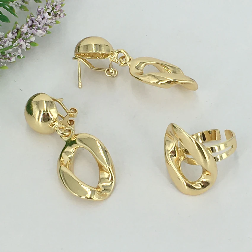 Big Thick Chain Italian Dubai Gold Plated Jewelry Sets For Women Daily Wear FHK13543