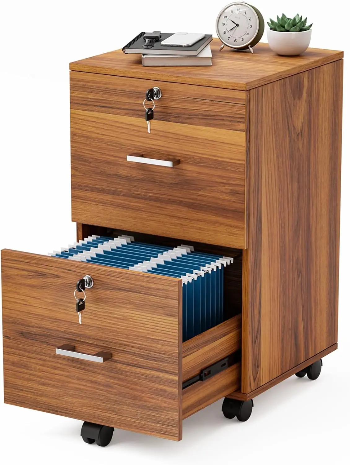 2 Drawer File Cabinet with Lock,Cabinet for Letter Size File Folders with Tabs, Under Desk Rolling File Cabinets for Home Office