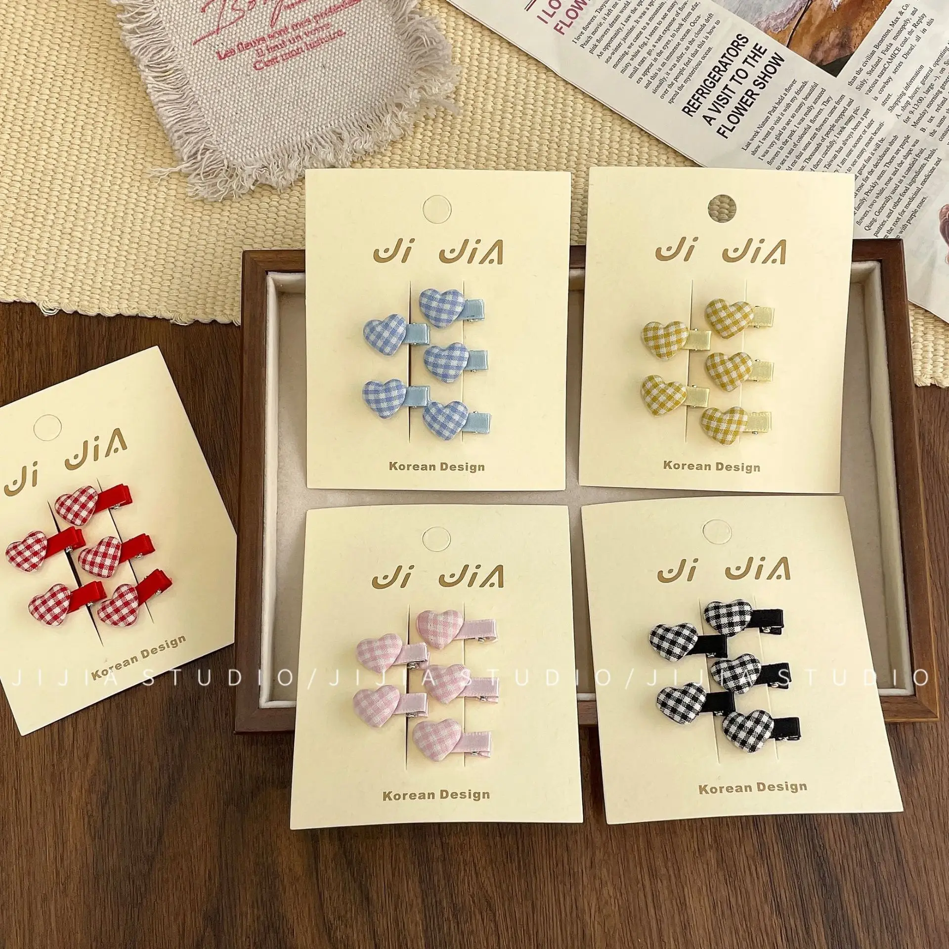 Sweet Korean Fabric Plaid Mini Love Hairpin Cute Small Duck Bill Clip Baby Plaid Broken Hairpin