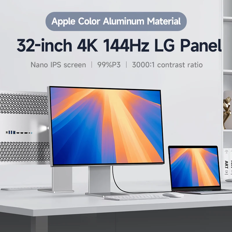 شاشة IPS 32 بوصة 4K 144 هرتز، نانو IPS أسود 99% DCI-P3 و92% Adobe RGB، معايرة لـ PS5/Switch مع سبائك الألومنيوم