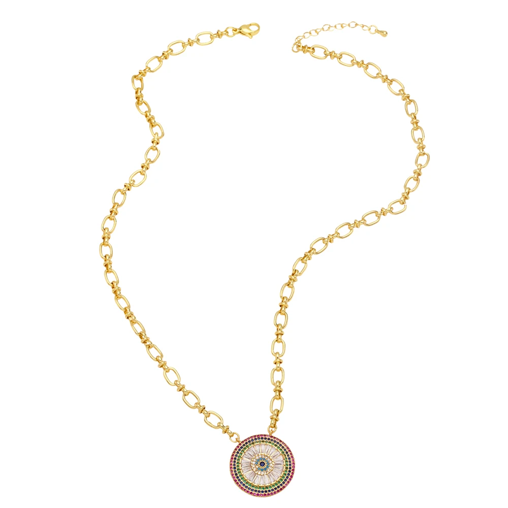 FLOLA  Luxury Big Crystal Evil Eye Necklaces for Women Copper Gold Plated O Chain Necklace Lucky Turkish Jewelry Gifts nkeb347
