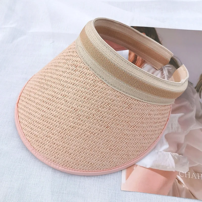 Strohhut, Visiere, Strandhut, Damenhüte und -kappen, leerer Zylinder, Sommerhüte für Frauen, Sonnenschutz, Pferdeschwanzhut, Kpop Designer – Detail 11