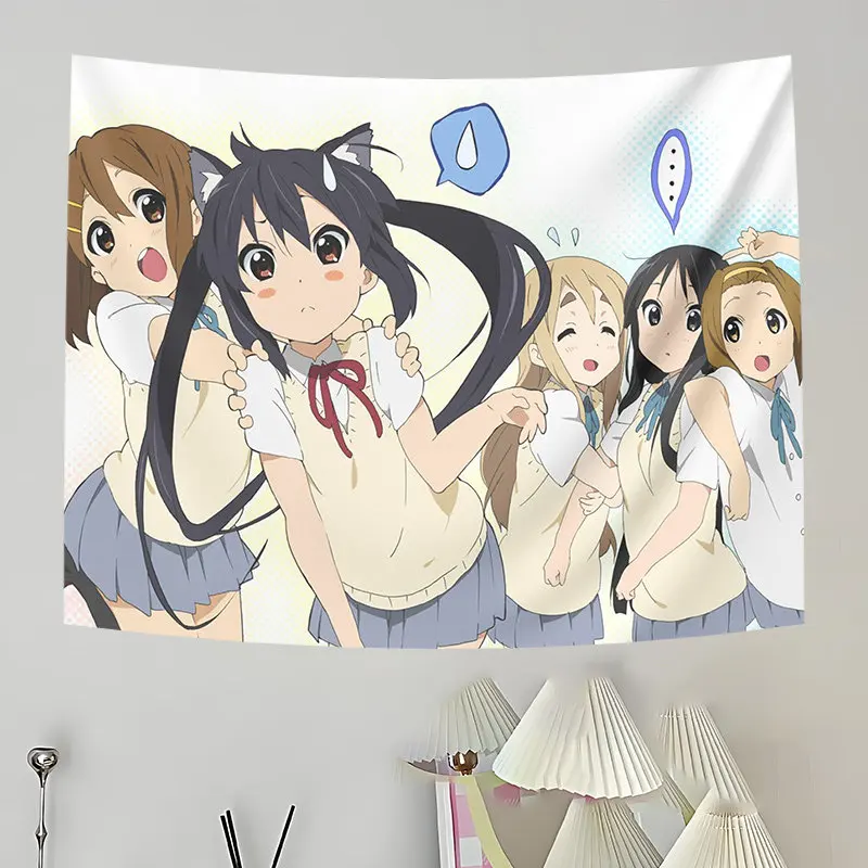 VIKAMA K-ON! Anime Girls Tapestry Pink Background Bunny Ear Boxing Print Wall Hanging for Otaku Room Decor Wall Hanging Tapestry