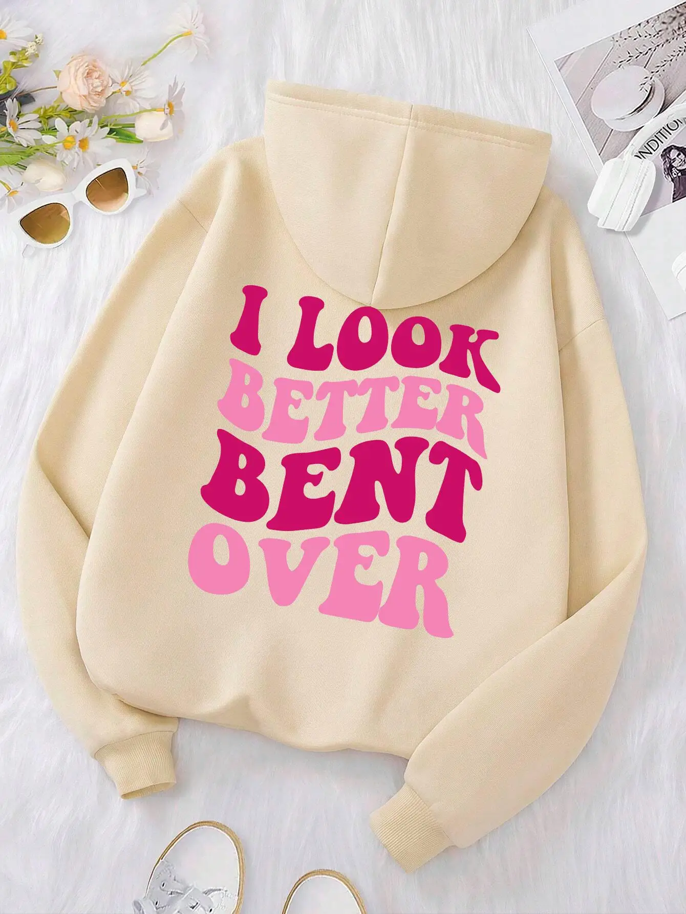Look Better Bent Over Funny Letter Sweatshirt Woman Hip Hop Loose Hooded Casual Autumn fur-liner Hoodies Fashion S-3XL Tops