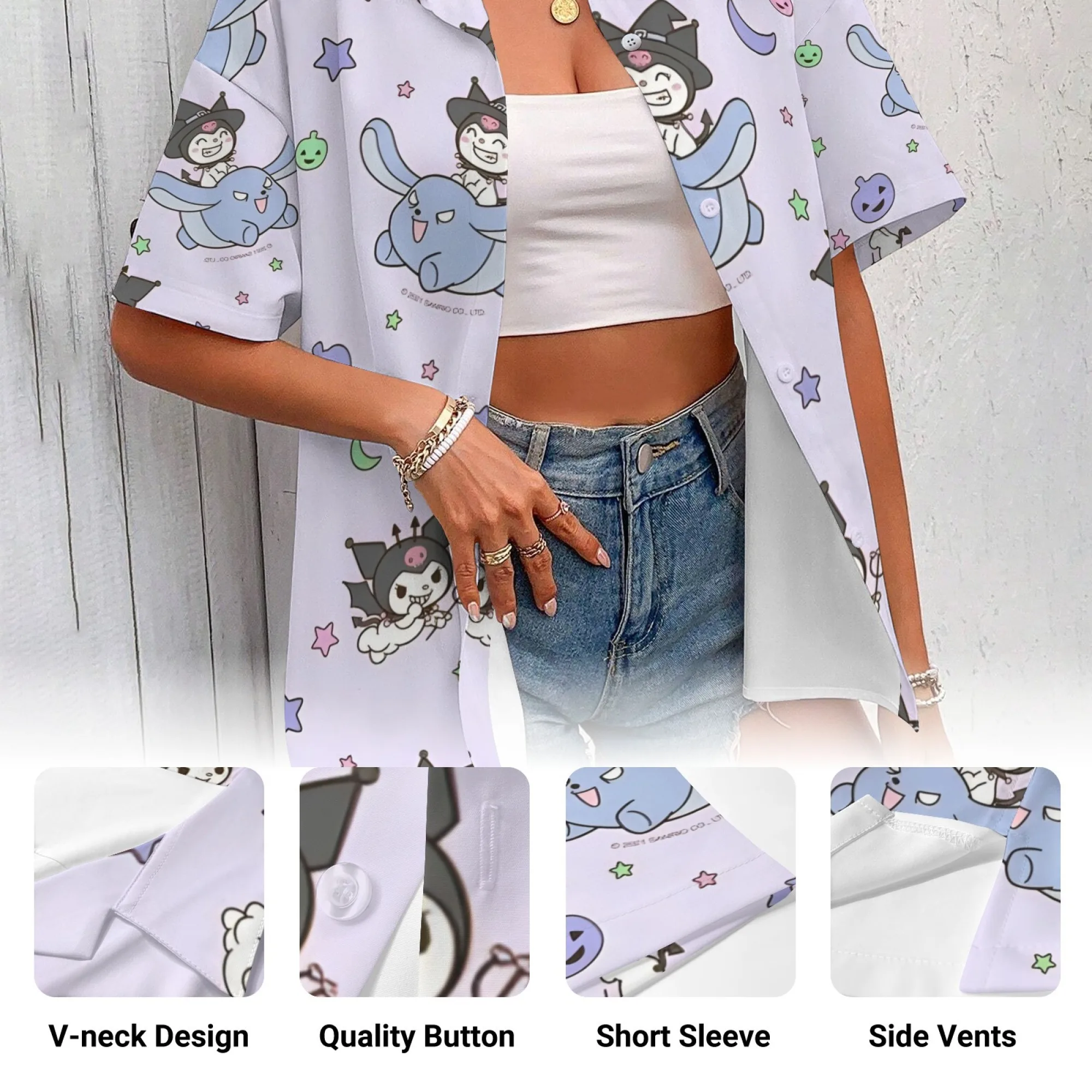 Kuromi Shirt Plus Size เสื้อผ้าผู้หญิง เสื้อผ้ายอดนิยมของเกาหลี เสื้อยืดผู้หญิง เสื้อยืดผู้หญิง Y2k รีวิว Many Girls Top Kids