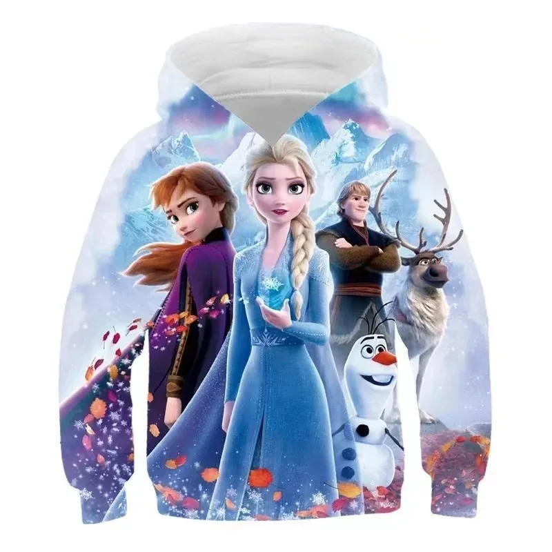 

Disney Children Hoodies Fashion Elsa Princess Cartoon Sweatshirts Pullover Long Sleeve Tops 3D Printting Baby Girls Clothing Top