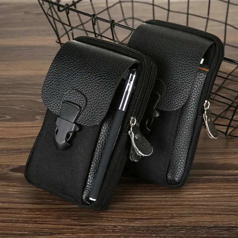

2025 NewReady Stocked Mobile Phone Bag Pu Leather Double Zipper Men's Waist Coin Purse Outdoor Male BagHot Sell