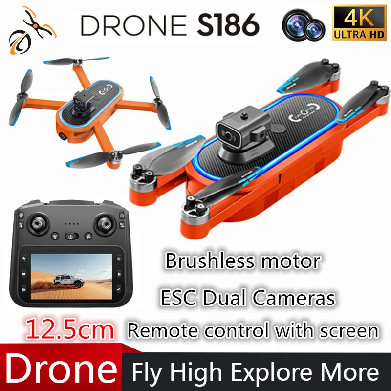 2025 S186 Drone Professional 4K HD Dual Camera Photography Brushless Foldable 12.5cm Large Screen RC Quadcopter Boys Toys Gifts