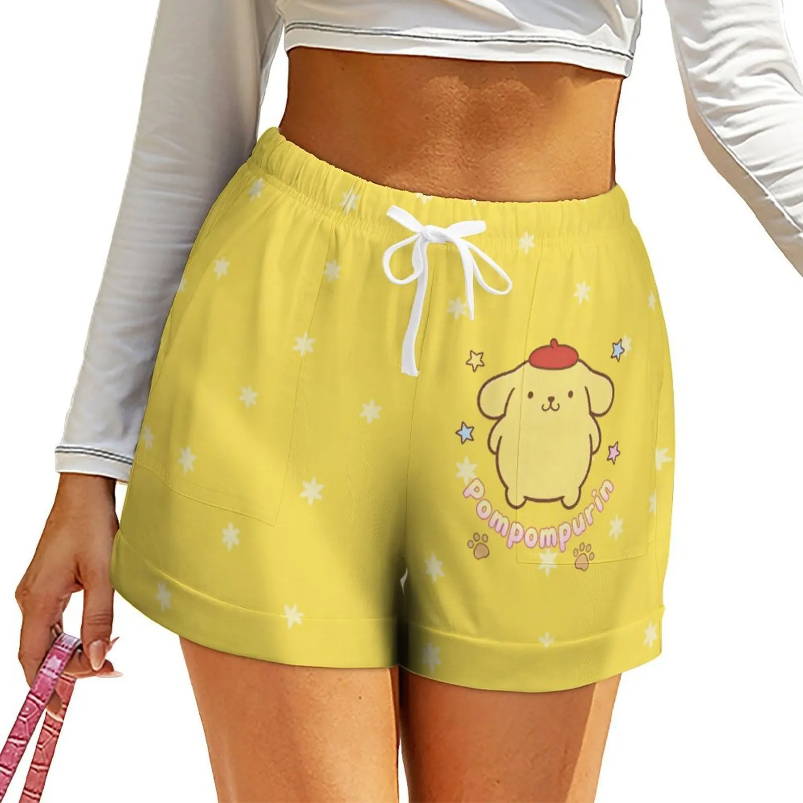

Pompompurin Shorts Women Sanrio High Waist Short Pants Summer A-line Shorts Sports Shorts with Pocket