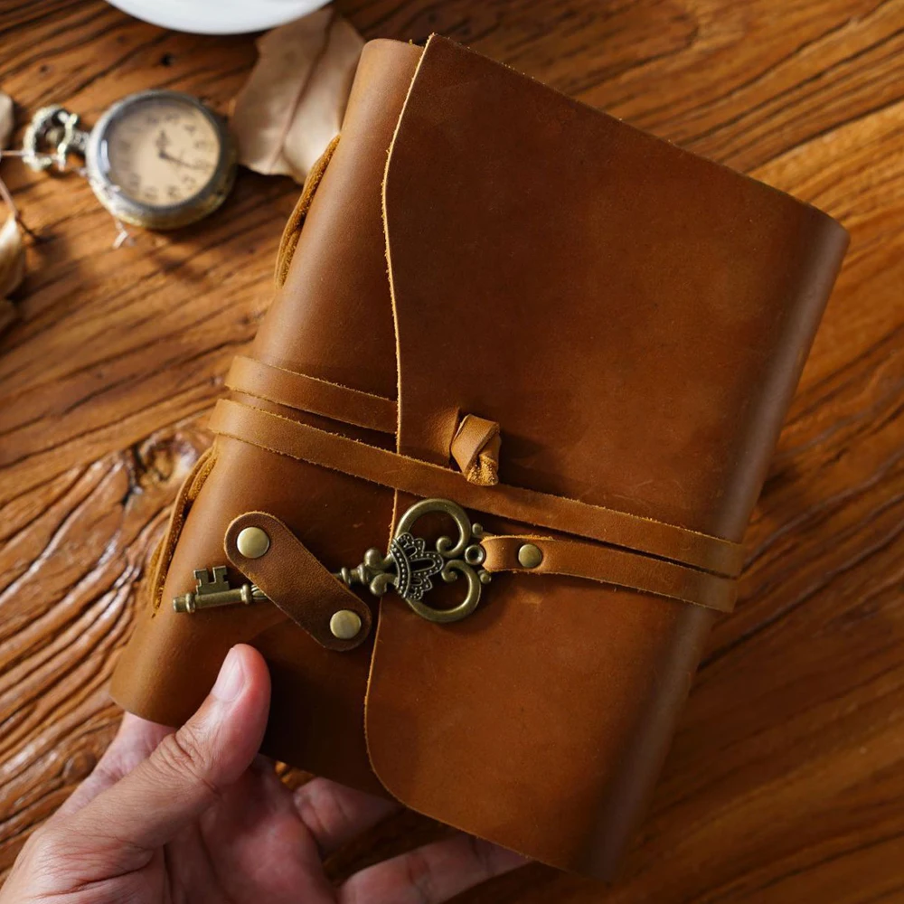 Vintage Genuine Leather Traveler'S Notebook Handmade Vintage Style with Antique Key Closure for Writing Sketching Planner