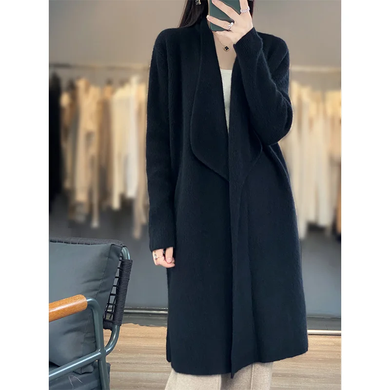 Autumn and winter new 100% pure wool sweater cardigan in long wool coat cashmere sweater fashion coat